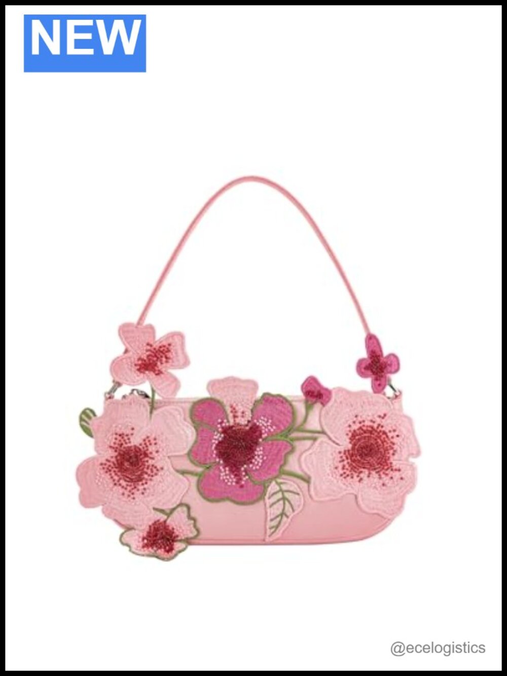 Polyester Bead Embellished Shoulder Bag with Zipper Closure